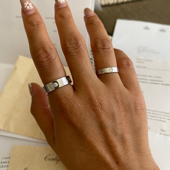 Cartier 3 Diamonds Love Ring, 18K White Gold. - Picture 6 of 9